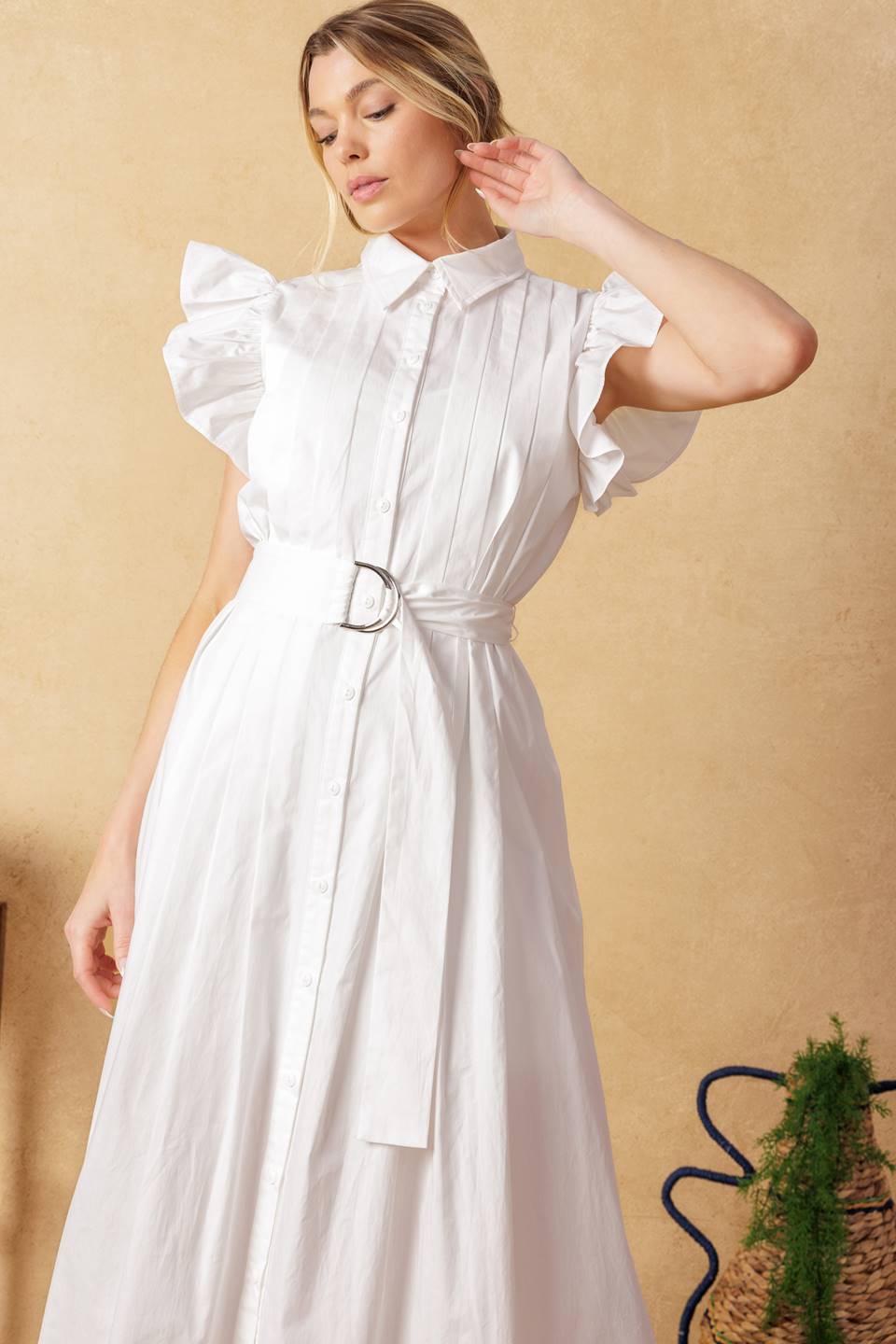 GLIMPSE IN TIME WOVEN MIDI DRESS Flying Tomato